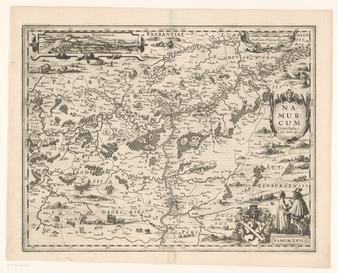 Map of the county of Namur with a view of the city of Namur, anonymous, 1617 - 1622 Canvas Print