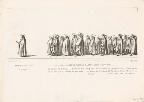 Members of the Court of Friesland in the funeral procession of Princess Maria Louise, 1765, Rienk Jelgerhuis, 1765 Canvas Print