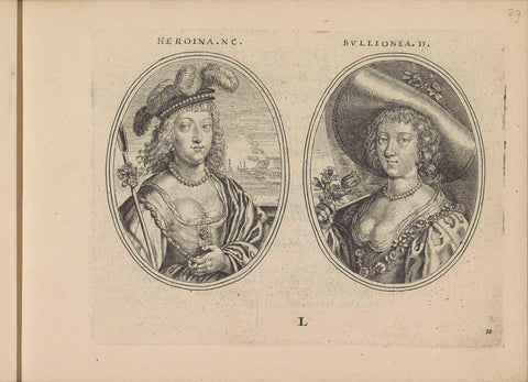 Portraits of an unknown high-ranking woman and Countess Duchess Elisabeth of Bouillon, both as shepherdess, Crispijn van de Passe (II), 1640 Canvas Print