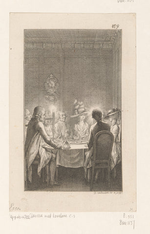 Clarissa at the table with Lovelace and his friends, Daniel Nikolaus Chodowiecki, 1784 Canvas Print