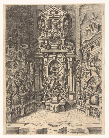 Large fountain, built-in between three walls, Wendel Dietterlin (I), 1560 - 1598 Canvas Print