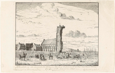 Collapsed tower of the church in Egmond aan Zee, 1741, Adriaan Spinder, 1741 Canvas Print