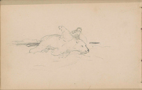 Polar bear with two boys, Louis Apol, 1880 Canvas Print