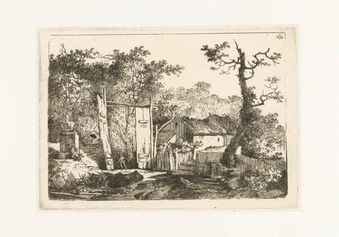 Yard with a wooden gate with open doors, Louis Gabriel Moreau, 1770 - 1779 Canvas Print