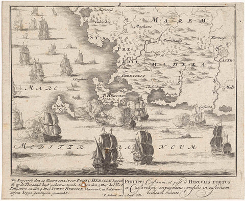 Conquest of Porto Ercole, Pieter Schenk (II) (possibly), 1720 - 1727 Canvas Print