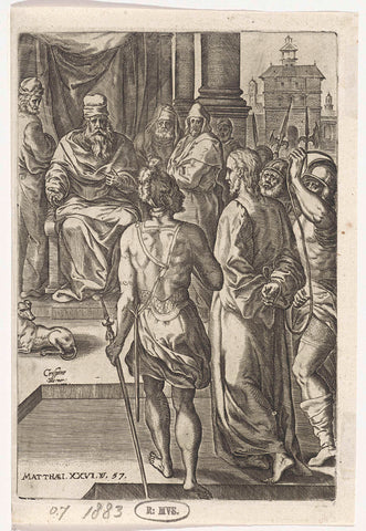 Christus voor Herodes, Johannes Wierix, 1576 Canvas Print