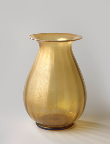 Vase of amber coloured, opaque glass with tin crackle, Kristalunie Maastricht, 1935 Canvas Print