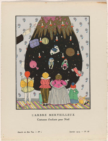 Gazette du Bon Ton, 1914 - No. 1, Pl. III: L'Arbre Merveilleux / Costumes d'enfants pour Noël, Charles Martin, 1914 Canvas Print