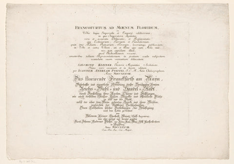 Title pagina voor: Francofurtum ad Moenum Floridum, 1738, Johann Andreas Pfeffel (the Elder), 1738 Canvas Print