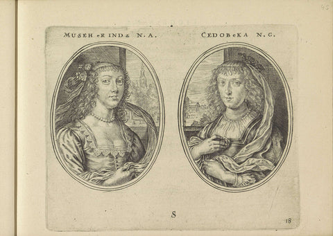 Portraits of two unknown women, both as shepherdess, Crispijn van de Passe (II), 1640 Canvas Print