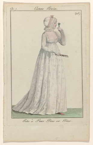 Journal des Dames et des Modes, Costume Parisien, 1799, An 7 (118) : Robe à Fleurs Blanc (...), anonymous, 1799 Canvas Print