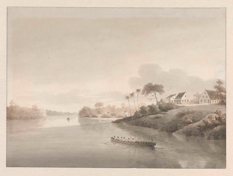 View of a number of houses on a river, possibly the Jodensavanne, Hendrik Huygens, after 1849 - before 1851 Canvas Print