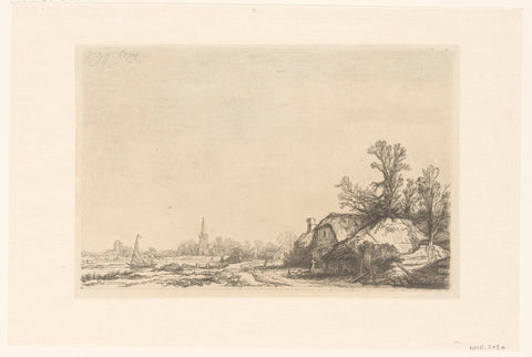 Cottage beside a canal with a view of Ouderkerk, François Vivares, Rembrandt van Rijn, 1719 - 1780 Canvas Print