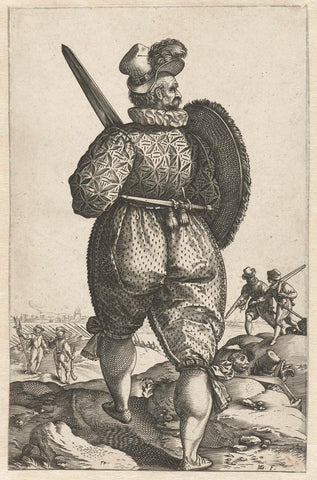 Warrior with sword, seen on the back, Hendrick Goltzius, 1580 - 1584 Canvas Print