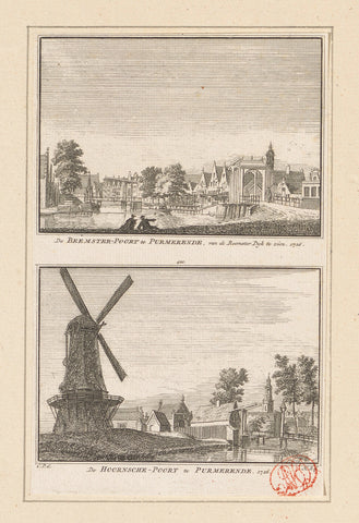 Gezicht op de Beemsterpoort en gezicht op de Hoornse Poort te Purmerend, 1726, Hendrik Spilman, 1757 - 1792 Canvas Print