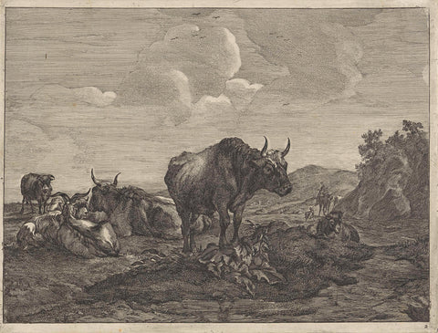 Landscape with cattle and goats, Jan de Visscher, 1643 - 1701 Canvas Print