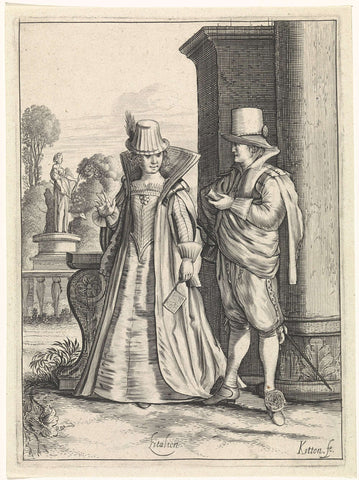 Elegant couple in Italian clothing, Cornelis van Kittensteyn, 1610 - 1638 Canvas Print