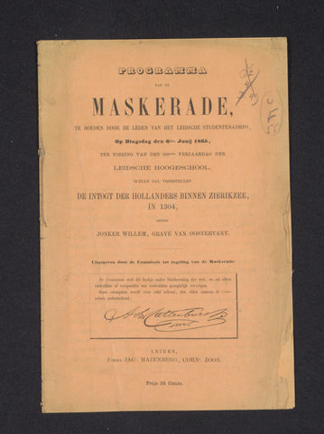 Programme booklet at the masquerade of the Leiden students, 1865, J. Hazenberg Corns Zoon, 1865 Canvas Print