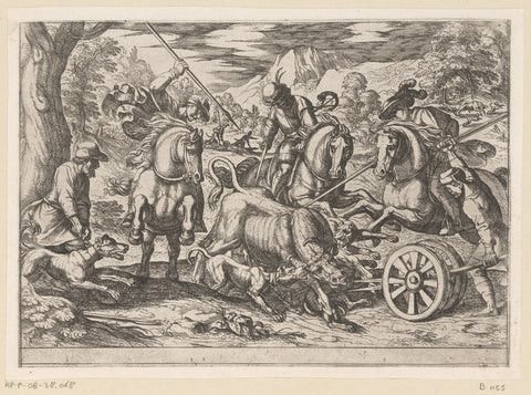 Hunting wild bulls, Antonio Tempesta, 1621 Canvas Print