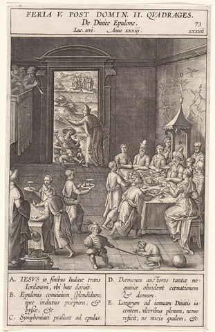 Lazarus begs in the house of the rich man, Johannes Wierix, 1593 Canvas Print