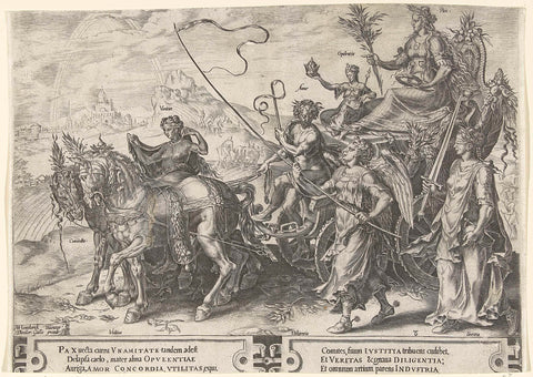 Triumphal Chariot with Peace (Pax), Cornelis Cort, 1564 - 1633 Canvas Print