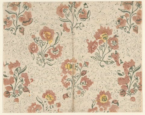 Leaf with scattering pattern of flowers in the long distance of dotted lines, anonymous, c. 1755 - c. 1795 Canvas Print