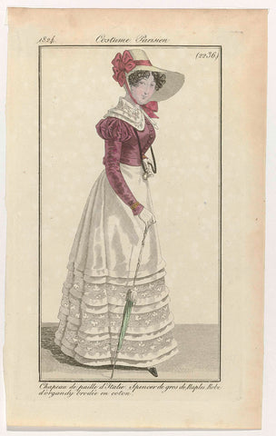 Journal des Dames et des Modes, Costume Parisien, 15 May 1824, (2236): Chapeau de paille d'Itali (...), anonymous, 1824 Canvas Print