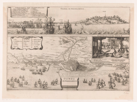 Map and view of Olinda, Wenceslaus Hollar, 1657 - 1660 Canvas Print