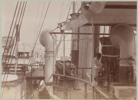 Passengers and personnel on the upper deck of ship on the Norwegian sea, Paul Güssfeldt (attributed to), 1889 Canvas Print