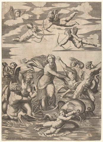 Triumph of Galatea with tritons and nereids and putti, Marcantonio Raimondi, 1582 Canvas Print