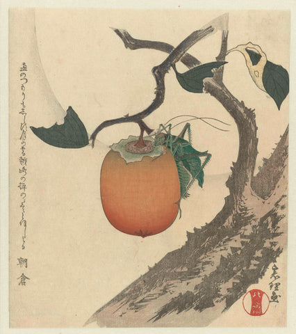 Khaki fruit with grasshopper, Katsushika Hokusai, c. 1890 - c. 1900 Canvas Print