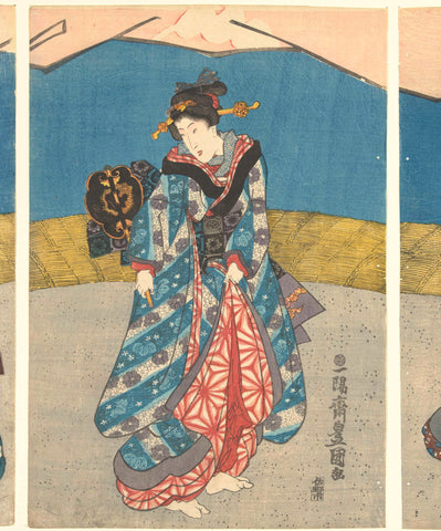 Beauties at a cockfight, Kunisada (I) , Utagawa, c. 1845 - c. 1846 Canvas Print