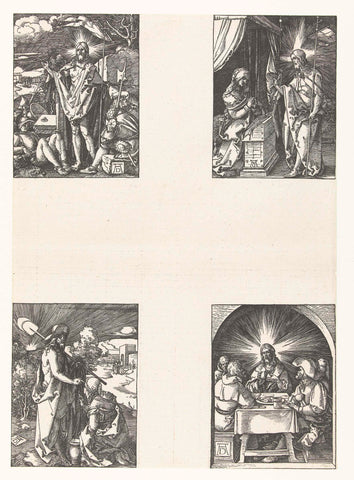 Resurrection, Christ appears to his mother, Christ appears to Mary Magdalene, Christ in Emmaus, Albrecht Dürer, 1510 Canvas Print