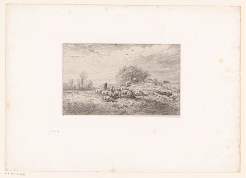 Farmer with herd of pigs in a landscape, Charles Emile Jacque, 1845 Canvas Print