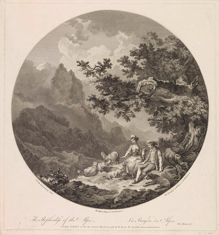 Herder en herderin, Francesco Bartolozzi, 1776 Canvas Print