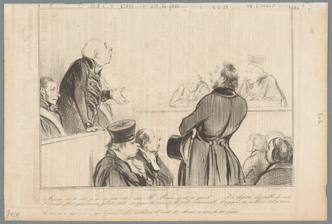 Defendant defends himself in court, Honoré Daumier, 1838 Canvas Print