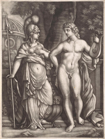 Minerva en Apollo, Pieter Schenk (I), 1684 - 1713 Canvas Print