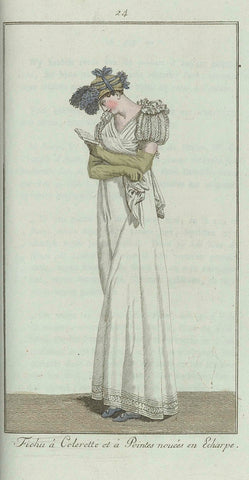 Elegantia, or magazine of fashion, luxury and taste for ladies, October 1807, No. 24: Fichu a Colerette et a Peintes nouées en Echarpe, anonymous, 1807 Canvas Print