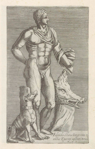 Sculpture of Adonis with hunting dog and head of a wild boar, anonymous, 1584 Canvas Print