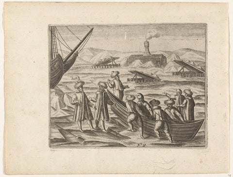 Failed attempt to drag the barge to the house, 1597, anonymous, 1615 - 1617 Canvas Print