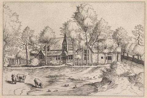 Between the trees located village with church, Johannes or Lucas van Doetechum, 1559 - 1561 Canvas Print