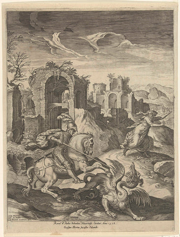 Joris kills the dragon, Cornelis Cort, after 1578 Canvas Print