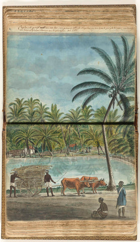 Ceylon's face with an ox cart, a crouched sinhala and a black court servant, Jan Brandes, 1785 Canvas Print