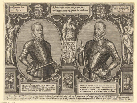 Portraits of Matthias of Austria and William I, Prince of Orange, Johannes Wierix, 1577 - 1579 Canvas Print