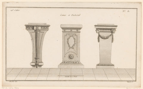 Drie voetstukken met ramskoppen, Nicolas Dupin, 1772 - 1779 Canvas Print