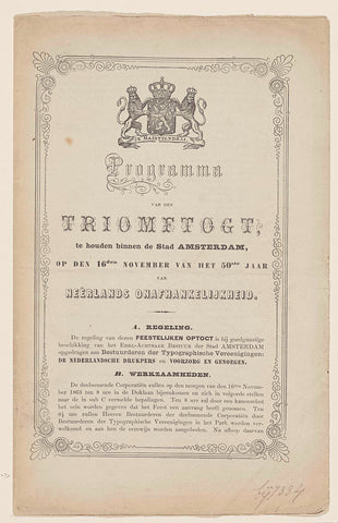 Programme of den Triomftogt to be kept within the city of Amsterdam, on the 16th of November of the 50th year of Neêrland's independence, C.A. Spin & Zoon, 1863 Canvas Print