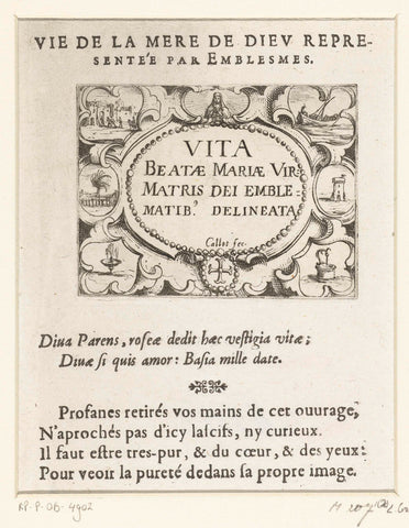 Title page for the emblem series 'Leven van Maria in emblemen', Jacques Callot, 1625 - 1629 Canvas Print