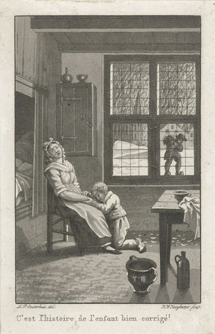 Interior with crying woman and kneeling child, Willem Hendrik Hoogkamer, 1808 - 1864 Canvas Print