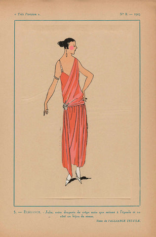 Très Parisien, 1923, No. 8: 5. - ELEGANCE. - Jolie, this satin crepe draperie..., anonymous, 1923 Canvas Print