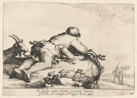 Reclining goat herder and an angel on guard, Cornelis Bloemaert (II), after c. 1625 Canvas Print